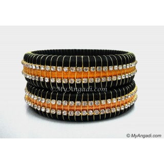 Black Colour Silk Thread Bangles-Triple Set