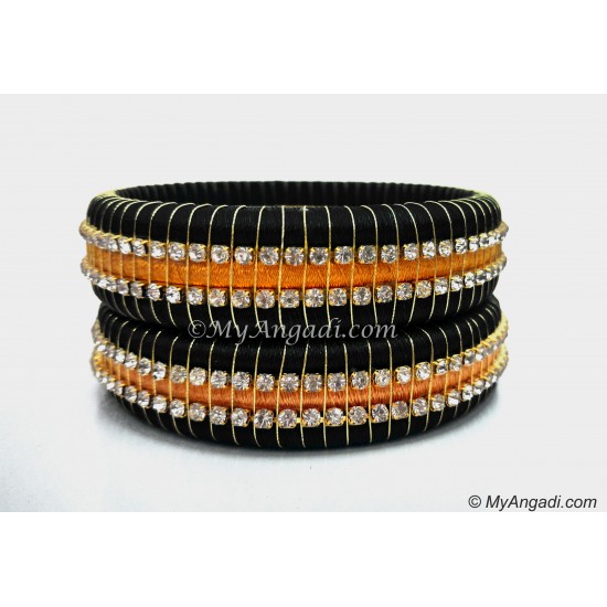 Black Colour Silk Thread Bangles-Triple Set