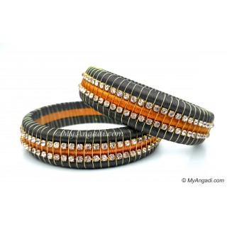 Grey Colour Silk Thread Bangles-Triple Set