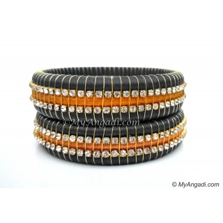 Grey Colour Silk Thread Bangles-Triple Set