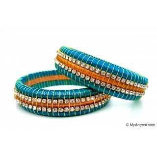 Blue Colour Silk Thread Bangles-Triple Set