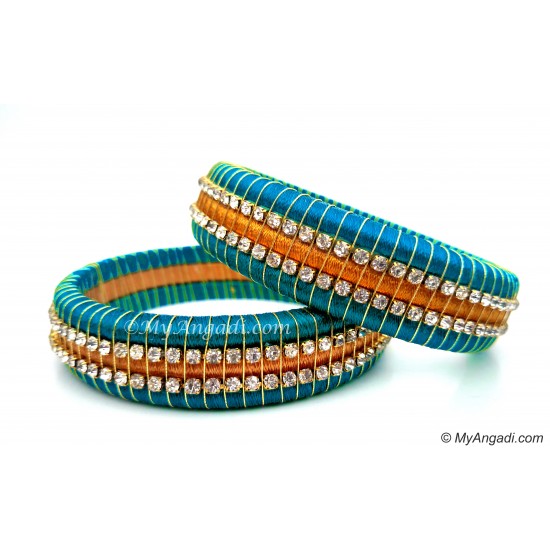 Blue Colour Silk Thread Bangles-Triple Set