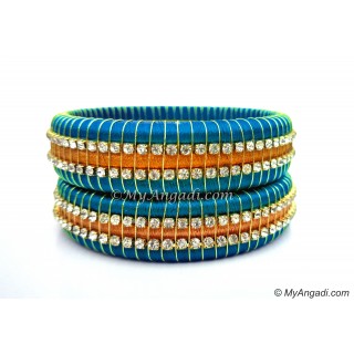 Blue Colour Silk Thread Bangles-Triple Set