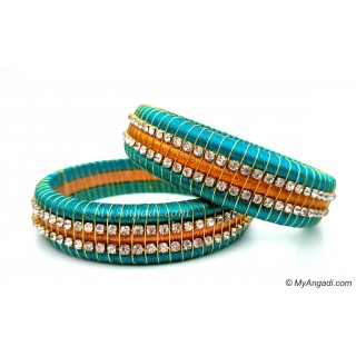 Turquoise Blue Colour Silk Thread Bangles-Triple Set