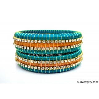Turquoise Blue Colour Silk Thread Bangles-Triple Set