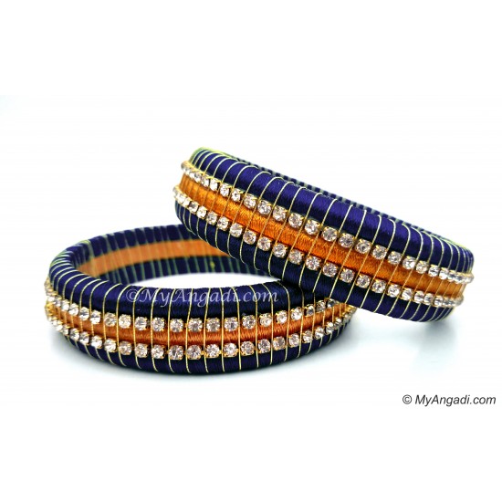 Dark Blue Colour Silk Thread Bangles-Triple Set