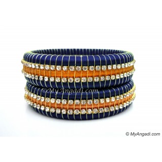 Dark Blue Colour Silk Thread Bangles-Triple Set