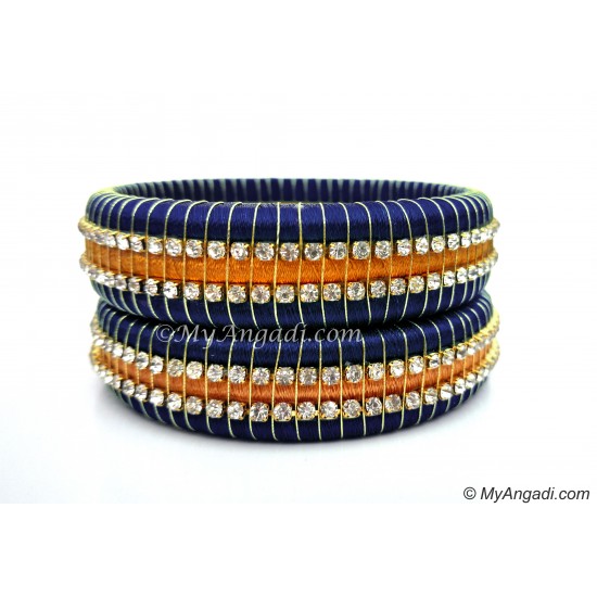 Dark Blue Colour Silk Thread Bangles-Triple Set