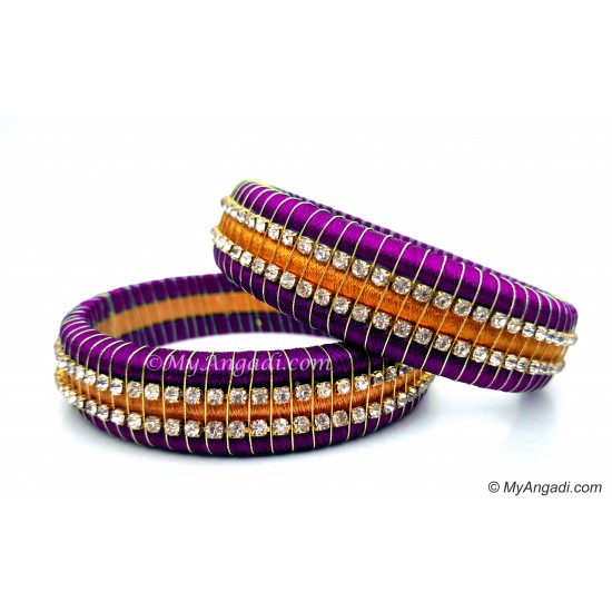 Purple Colour Silk Thread Bangles-Triple Set Purple Colour Silk Thread Bangles-Triple Set