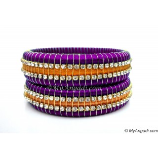 Purple Colour Silk Thread Bangles-Triple Set