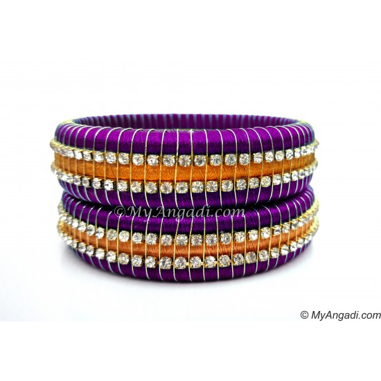 Purple Colour Silk Thread Bangles-Triple Set