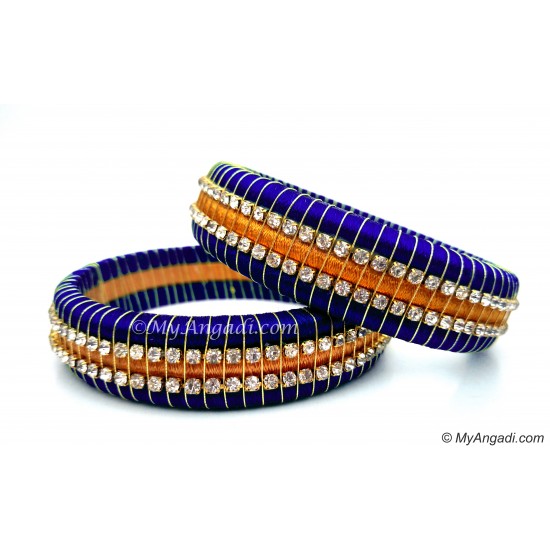 Royal Blue Colour Silk Thread Bangles-Triple Set