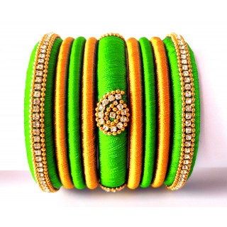 Lime Green Grand Wedding Silk Thread Bangle Set with Jhumka Earrings