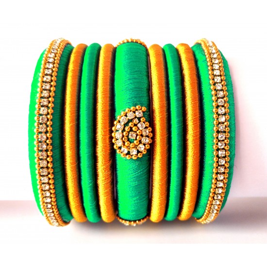 Green Grand Wedding Silk Thread Bangle Set with Jhumka Earrings Green Grand Wedding Silk Thread Bangle Set with Jhumka Earrings