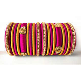 Pink Grand Wedding Silk Thread Bangle Set with Jhumka Earrings