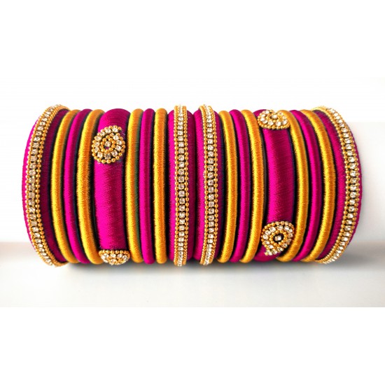 Pink Grand Wedding Silk Thread Bangle Set with Jhumka Earrings