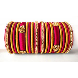 Magenta Grand Wedding Silk Thread Bangle Set with Jhumka Earrings