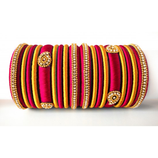 Magenta Grand Wedding Silk Thread Bangle Set with Jhumka Earrings