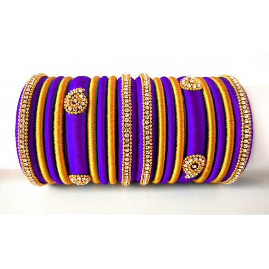 Violet Grand Wedding Silk Thread Bangle Set with Jhumka Earrings