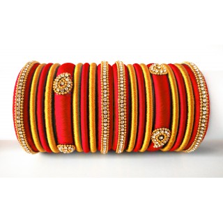 Red Grand Wedding Silk Thread Bangle Set with Jhumka Earrings