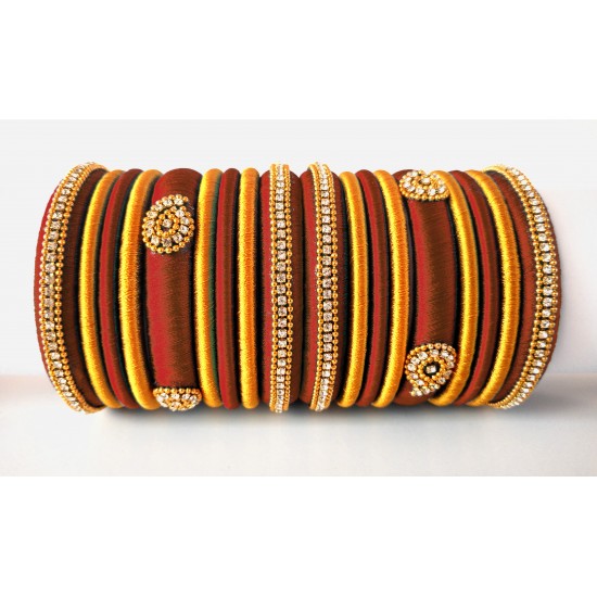 Maroon Grand Wedding Silk Thread Bangle Set with Jhumka Earrings