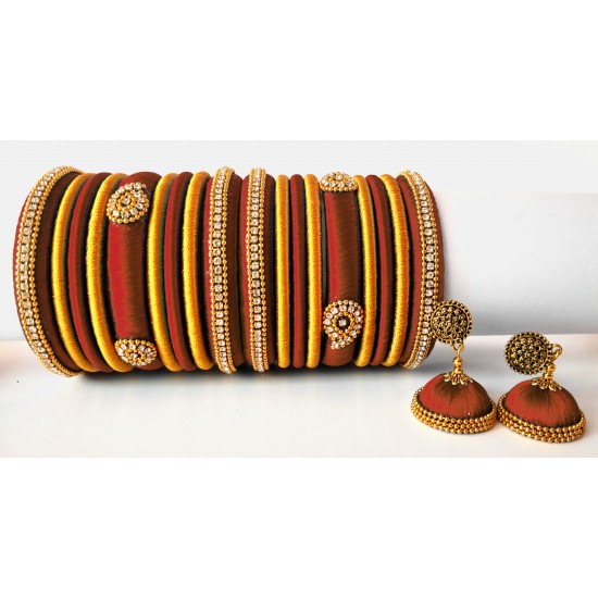 Maroon Grand Wedding Silk Thread Bangle Set with Jhumka Earrings