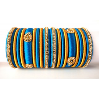 Blue Grand Wedding Silk Thread Bangle Set with Jhumka Earrings