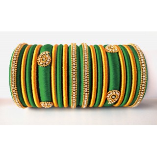 Teal Green Grand Wedding Silk Thread Bangle Set with Jhumka Earrings