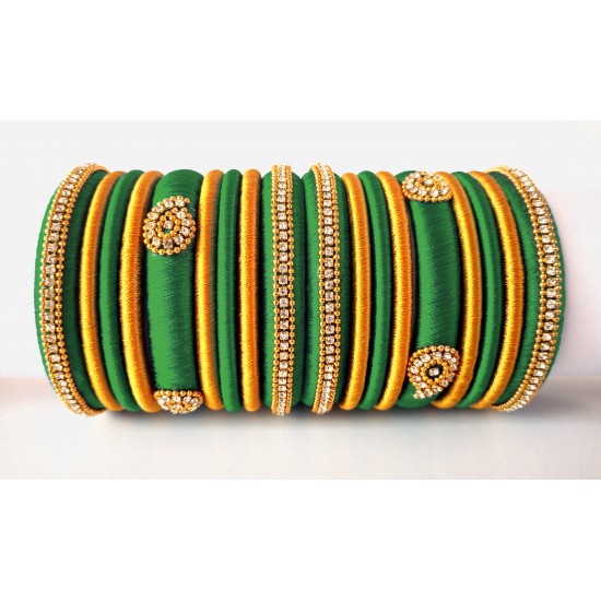 Teal Green Grand Wedding Silk Thread Bangle Set with Jhumka Earrings