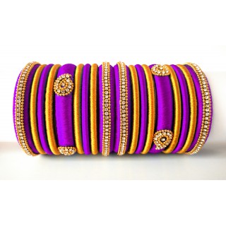 Purple Grand Wedding Silk Thread Bangle Set with Jhumka Earrings