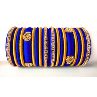 Royal Blue Grand Wedding Silk Thread Bangle Set with Jhumka Earrings