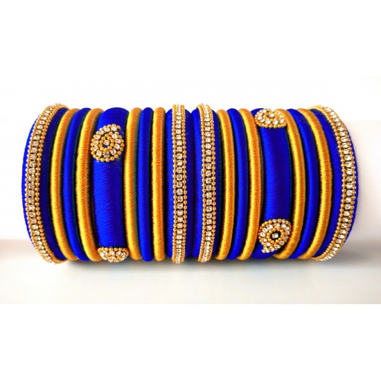 Royal Blue Grand Wedding Silk Thread Bangle Set with Jhumka Earrings