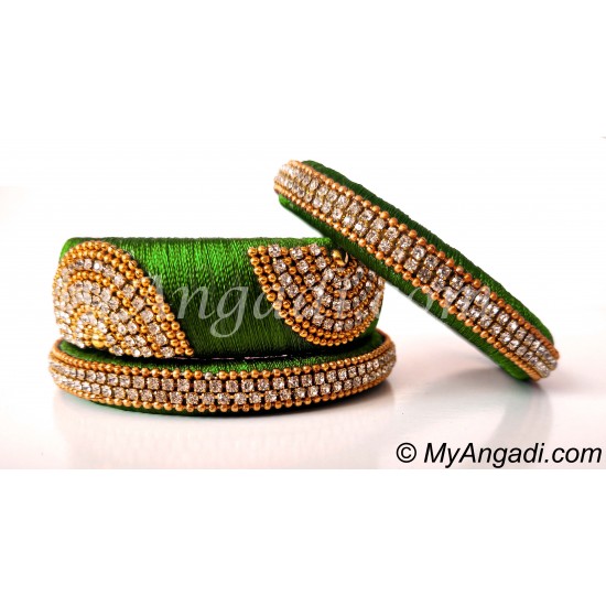 Lime Green Grand Kada Bridal Silk Thread Bangle Set