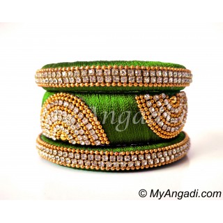 Lime Green Grand Kada Bridal Silk Thread Bangle Set