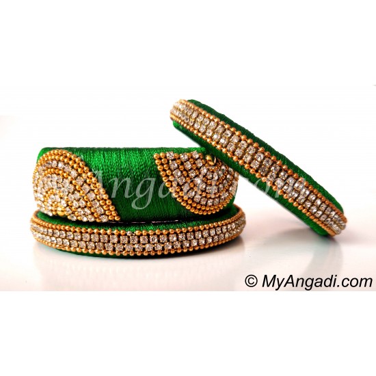 Dark Green Grand Kada Bridal Silk Thread Bangle Set