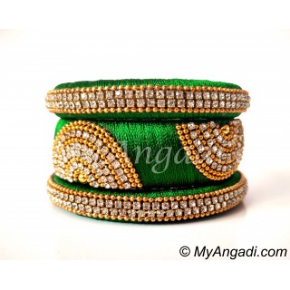 Dark Green Grand Kada Bridal Silk Thread Bangle Set