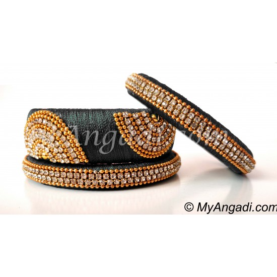 Grey Grand Kada Bridal Silk Thread Bangle Set