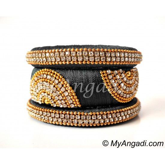 Grey Grand Kada Bridal Silk Thread Bangle Set