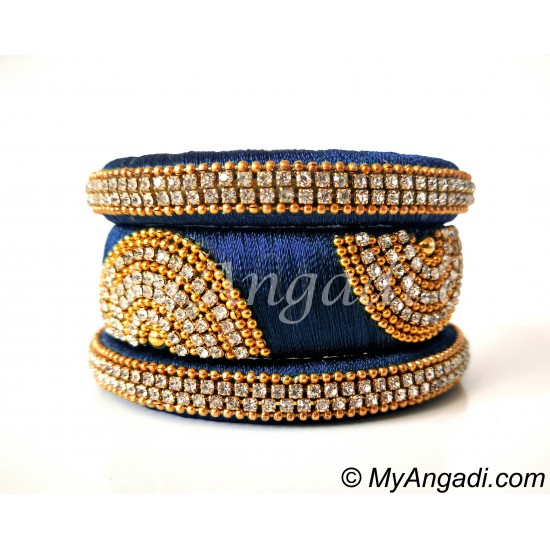 Dark Blue Grand Kada Bridal Silk Thread Bangle Set