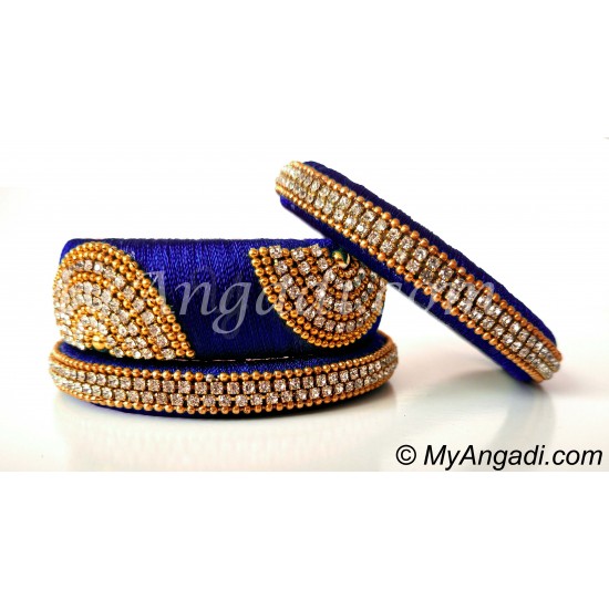 Royal Blue Grand Kada Bridal Silk Thread Bangle Set