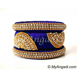 Royal Blue Grand Kada Bridal Silk Thread Bangle Set