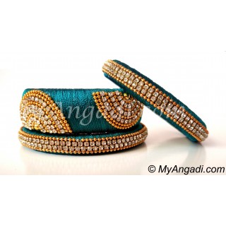 Teal Green Grand Kada Bridal Silk Thread Bangle Set