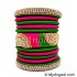 Lime Green - Pink Colour Grand Kada Bridal Silk Thread Bangle Set