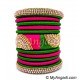 Lime Green - Pink Colour Grand Kada Bridal Silk Thread Bangle Set