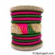 Dark Green - Pink Colour Grand Kada Bridal Silk Thread Bangle Set
