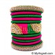 Green - Pink Colour Grand Kada Bridal Silk Thread Bangle Set