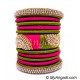 Olive Green - Pink Colour Grand Kada Bridal Silk Thread Bangle Set
