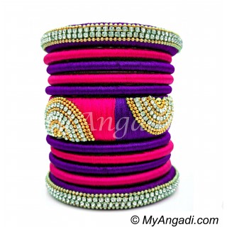 Violet  - Pink Colour Grand Kada Bridal Silk Thread Bangle Set