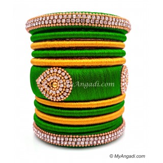 Lime Green with Gold Combination Grand Kada Bridal Silk Thread Bangle Set