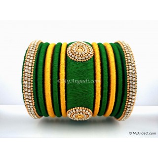 Dark Green with Gold Combination Grand Kada Bridal Silk Thread Bangle Set